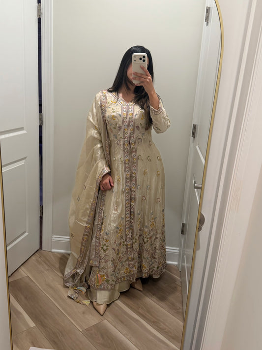 Ivory silk open slit gown