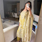 Yellow white modal silk suit