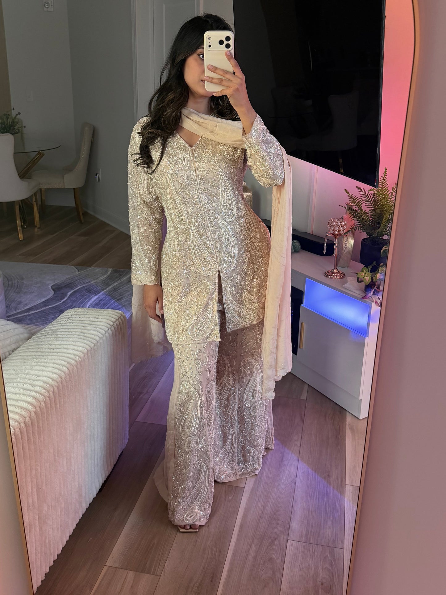 Ivory all hand embellished palazzo suit