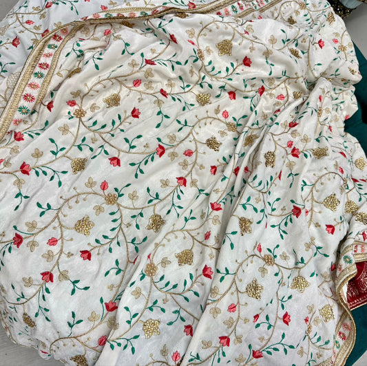 White embroidery work velvet shawl