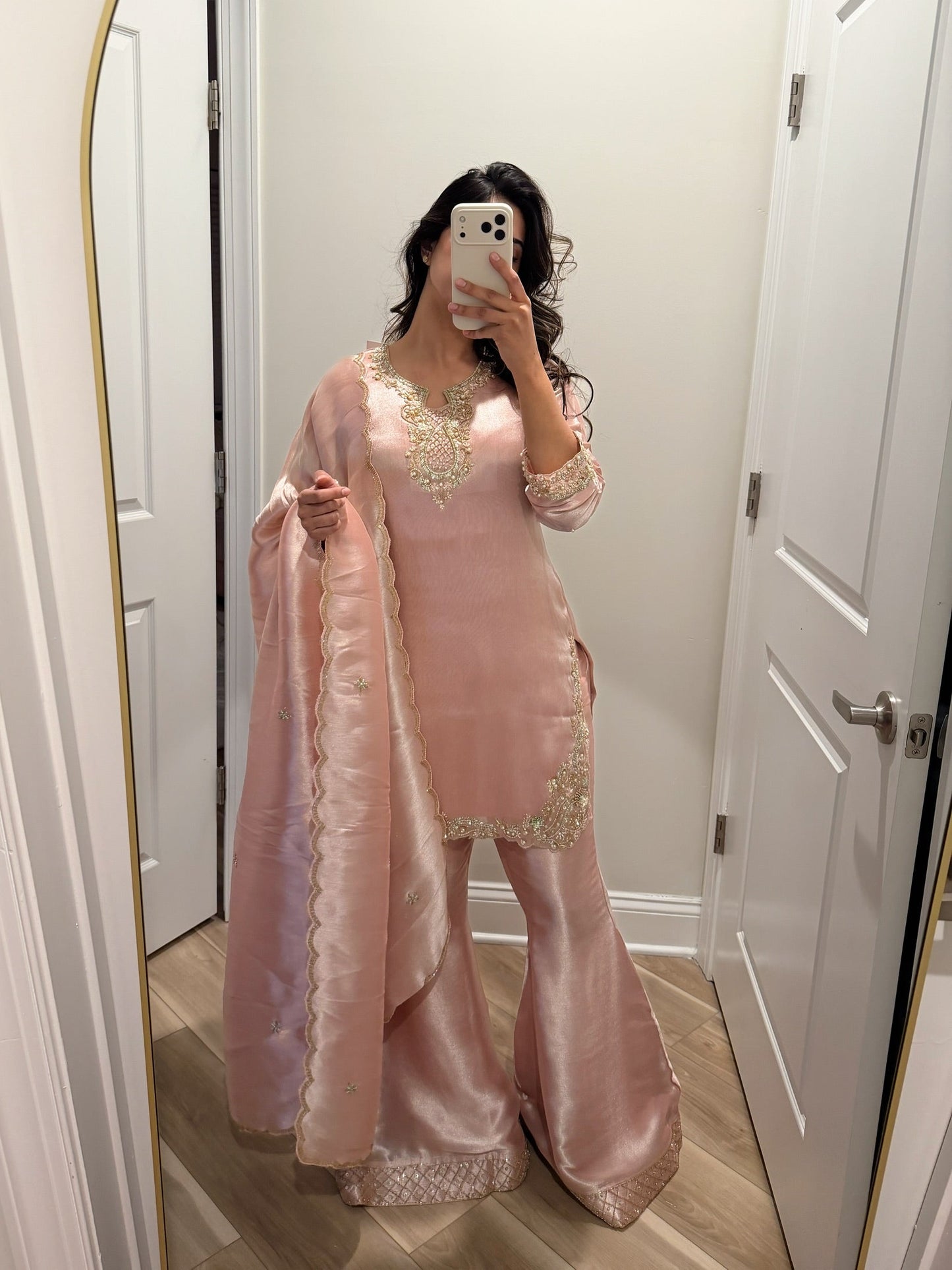 Premium pink tissue silk suit