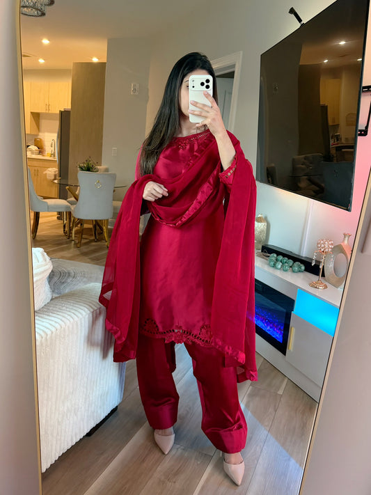 Burgundy silk farsi salwar suit