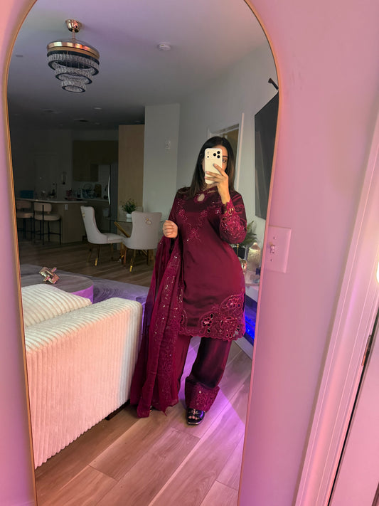 Plum tissue silk farshi salwar suit