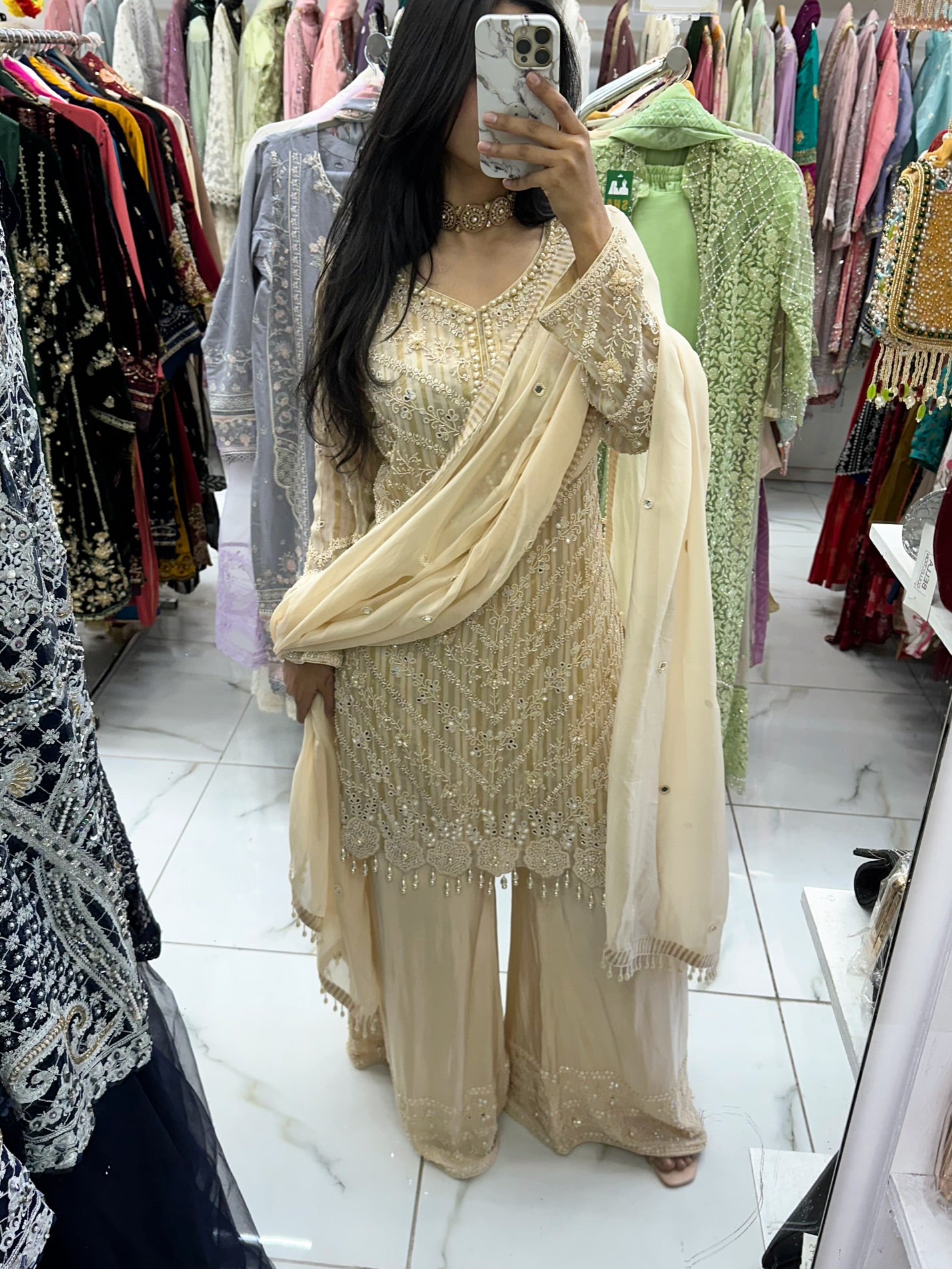 Cream heavy hand work suit