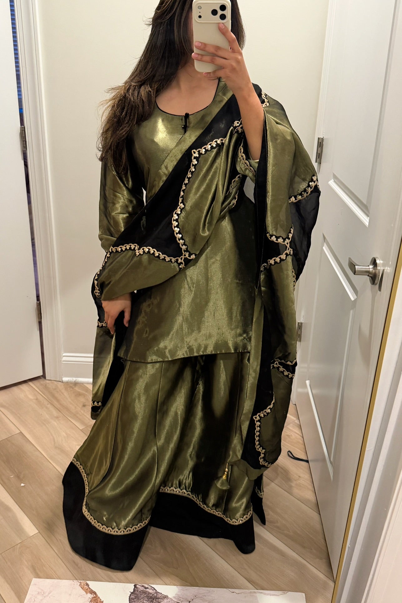 Metallic olive green suit