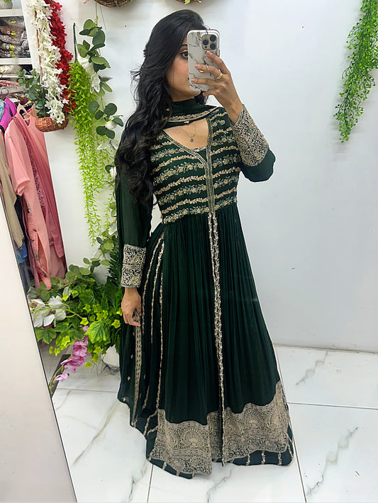 Emerald green lehenga slit maxi
