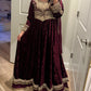 Plum velvet stone work maxi suit