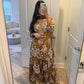Brown silk floral gharara suit
