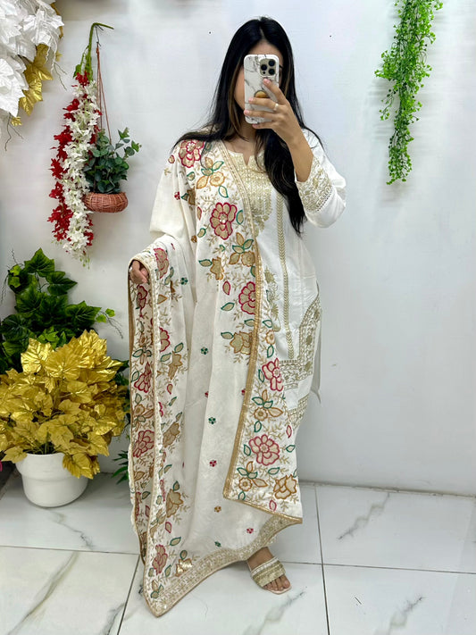 White velvet shawl with embroidery & sequence work