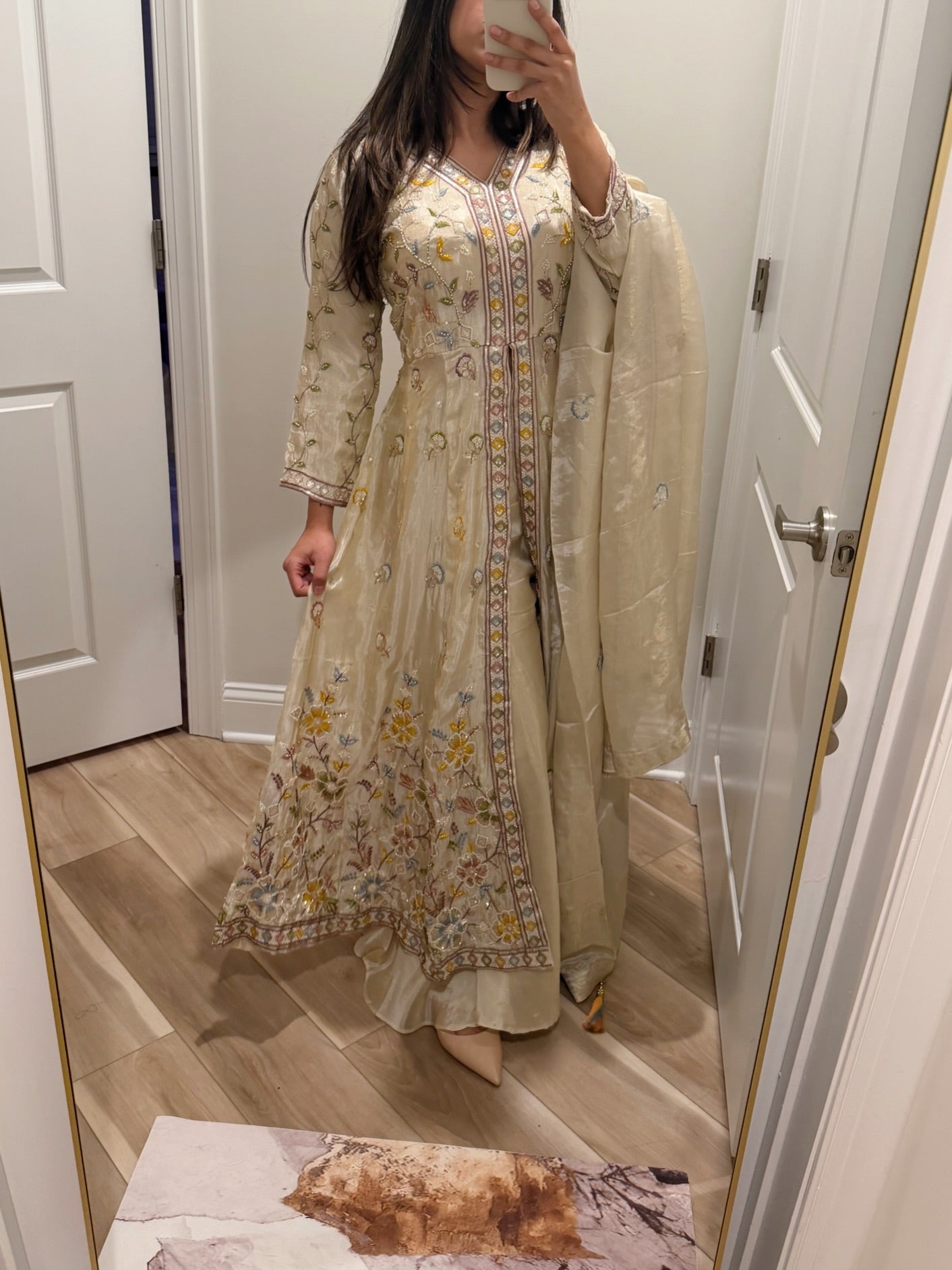 Ivory silk open slit gown