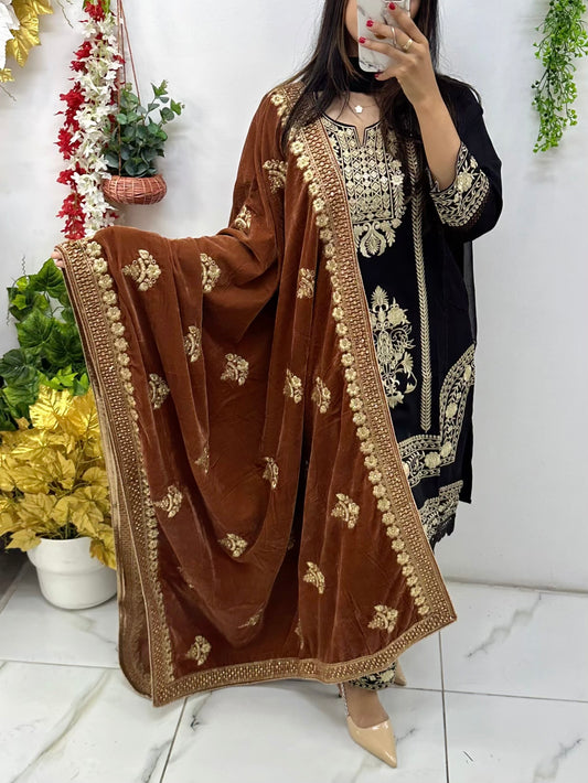 Rusty brown velvet shawl