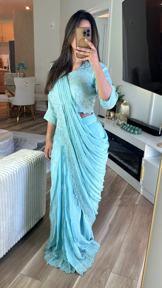Light teal ready saree