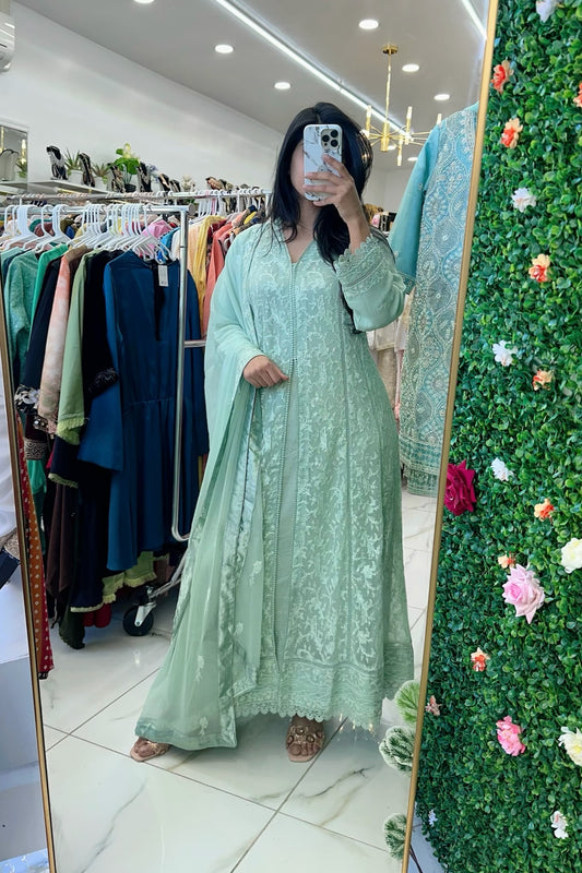 Mint chiffon maxi suit