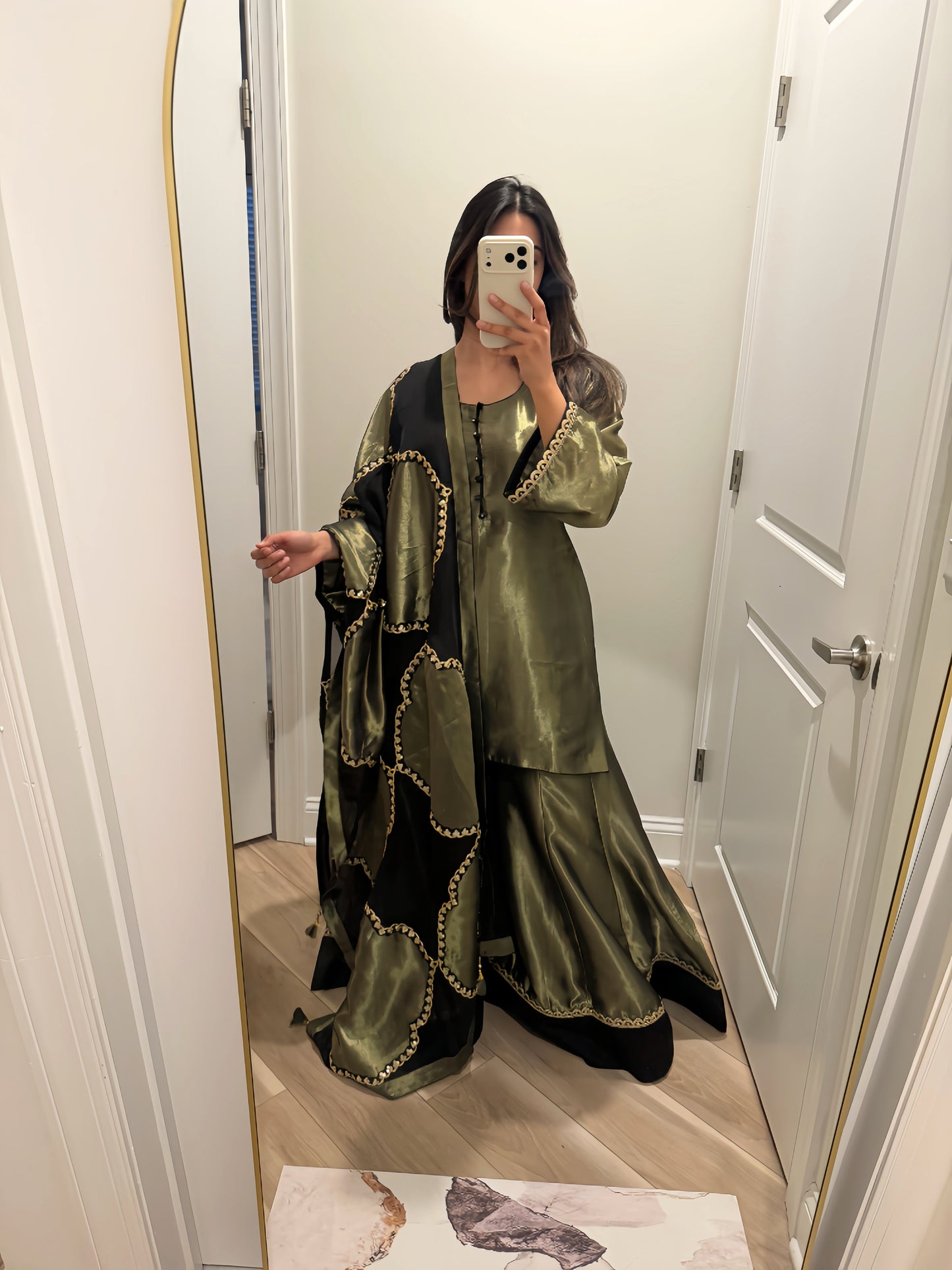 Metallic olive green suit