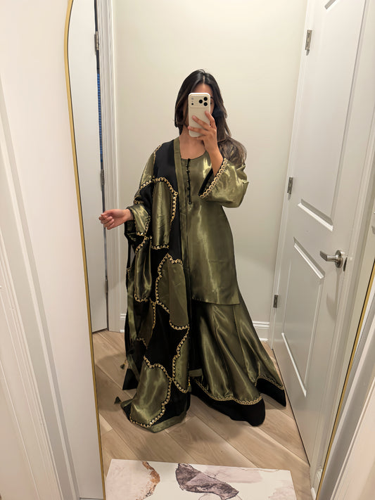 Metallic olive green suit