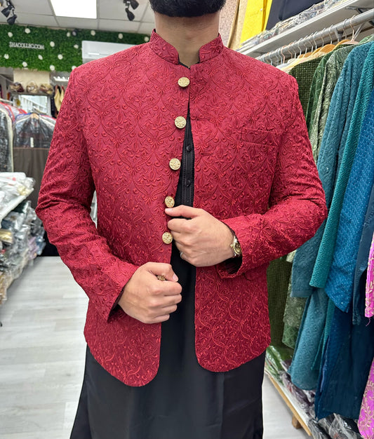 Dark red embroidered prince coat
