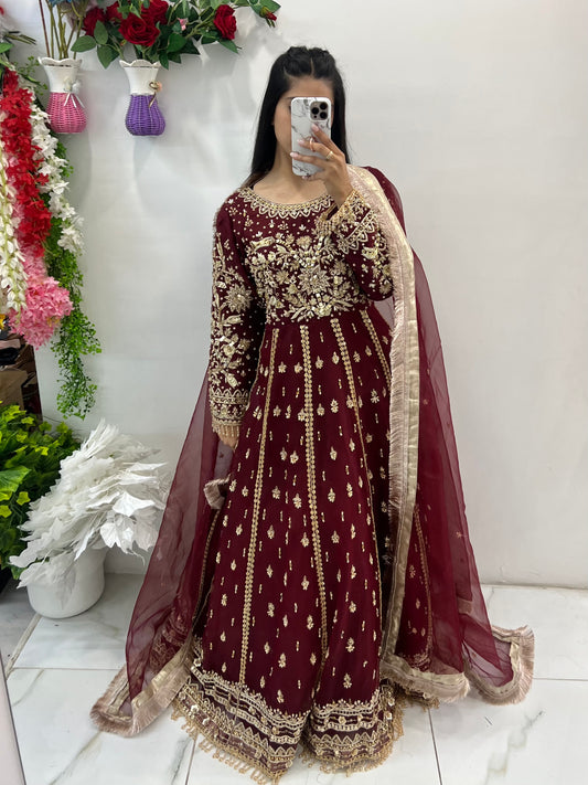 Burgundy bridal gown wear