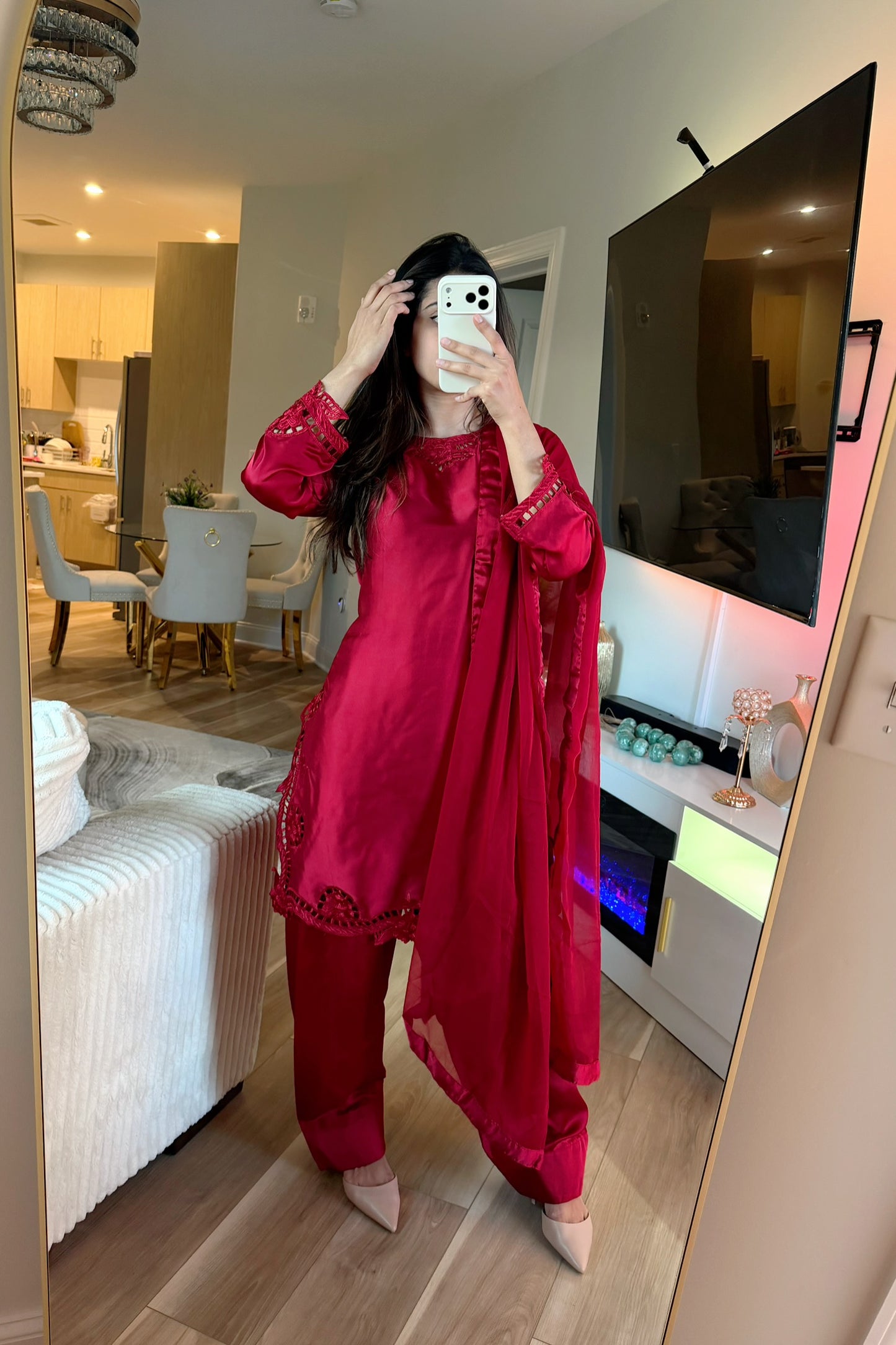 Burgundy silk farsi salwar suit