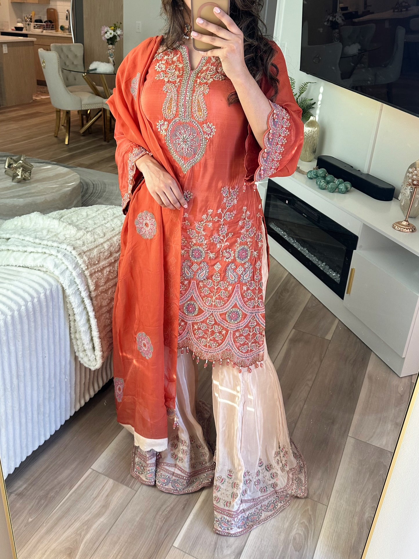 Rust orange premium gharara suit