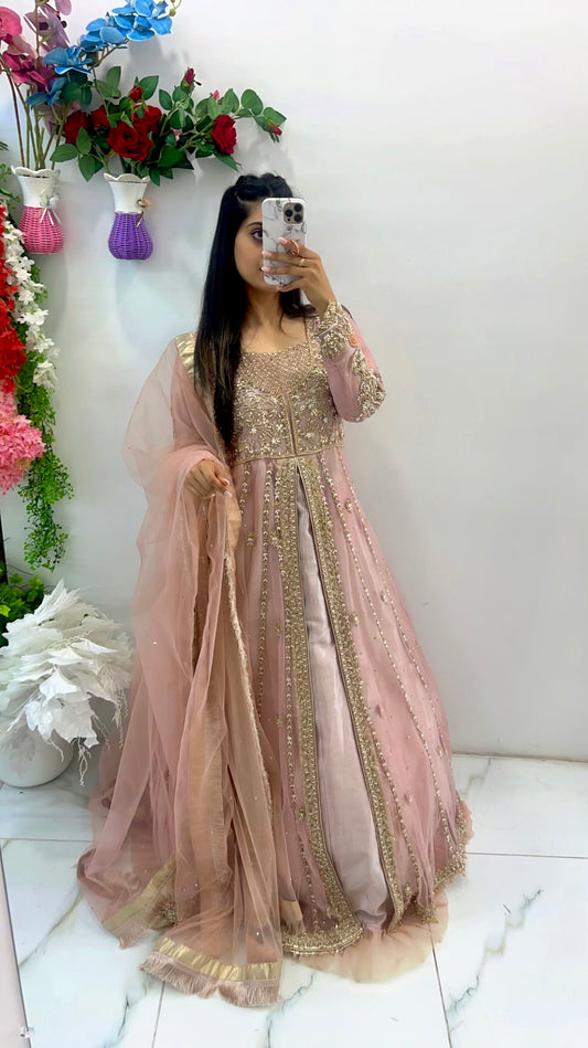 Pink bridal maxi gown suit