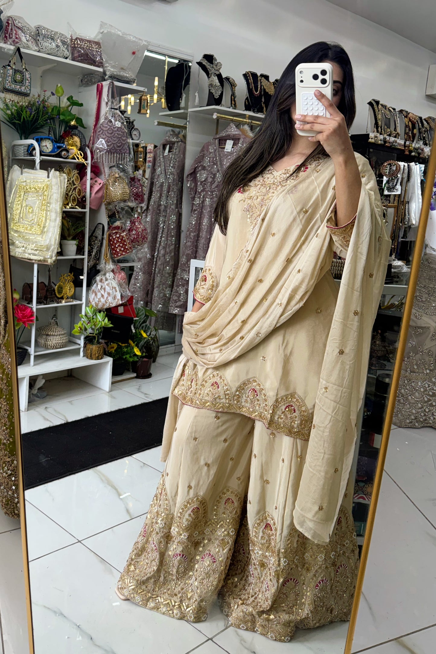 Cream gold sharara suit