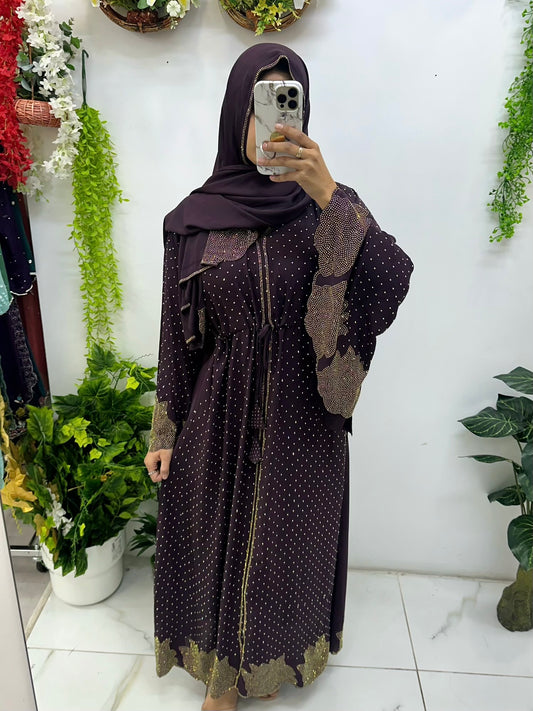 Purple heavy rimestone abaya set with hijab