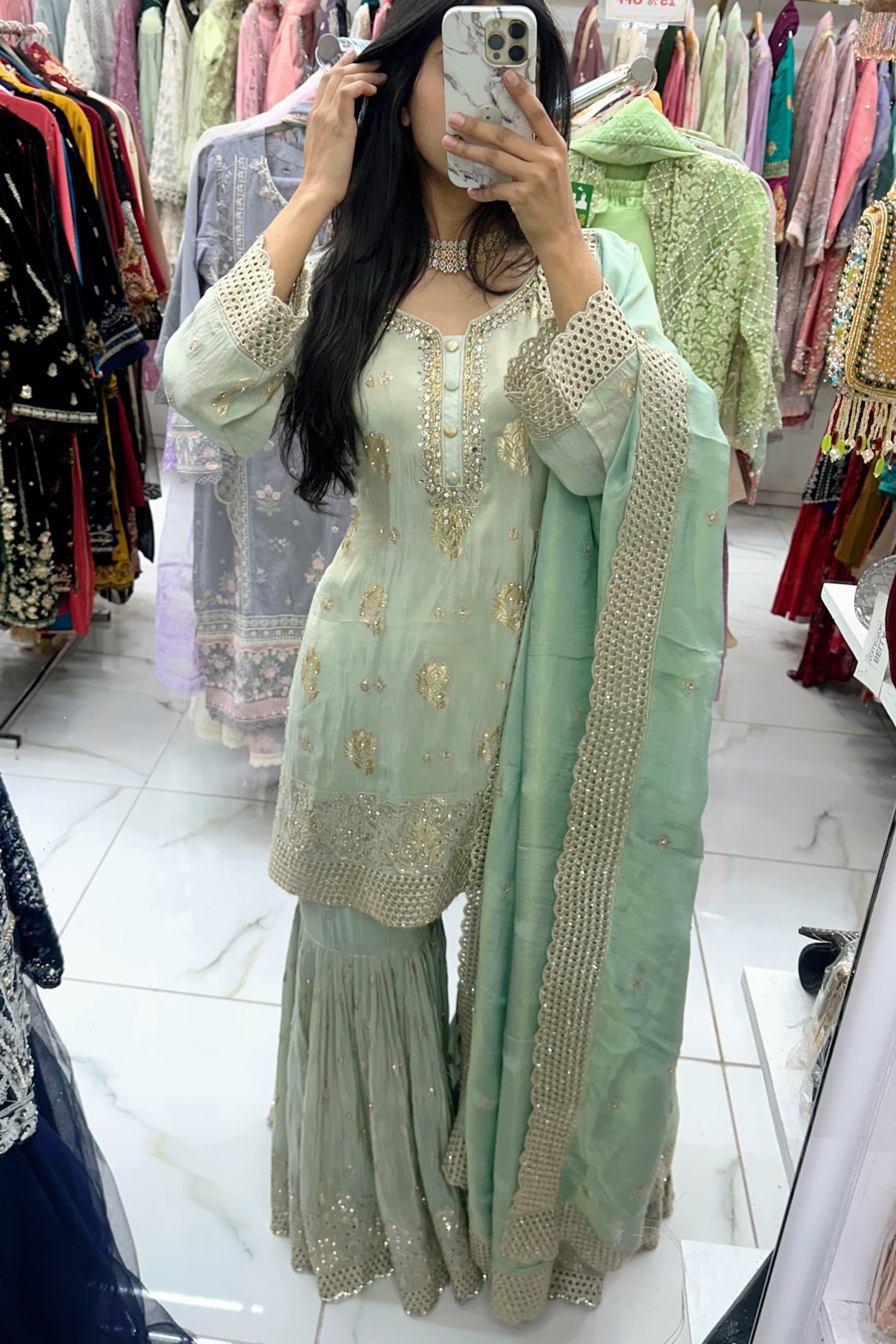 Mint pure katan silk gharara