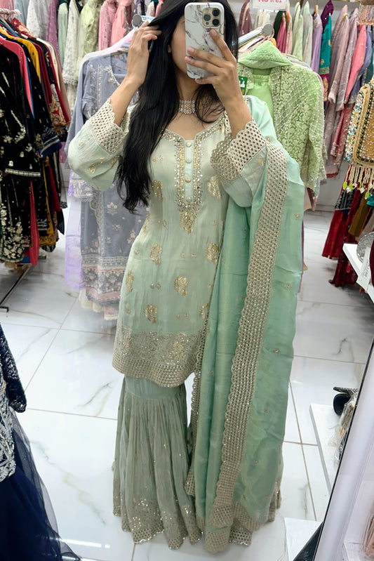 Mint pure katan silk gharara