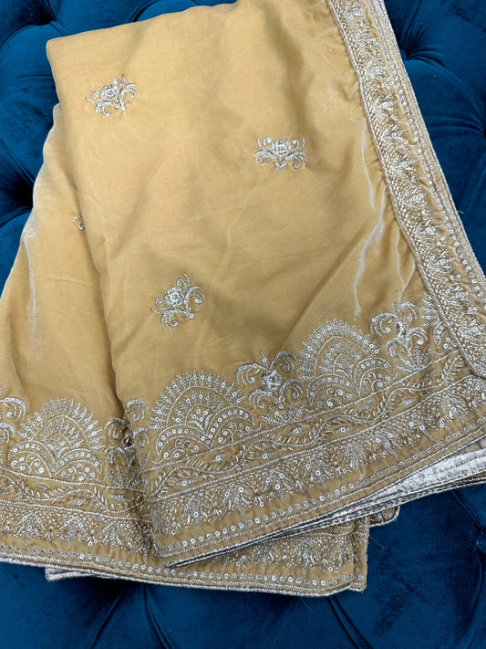 Beige gold velvet shawl