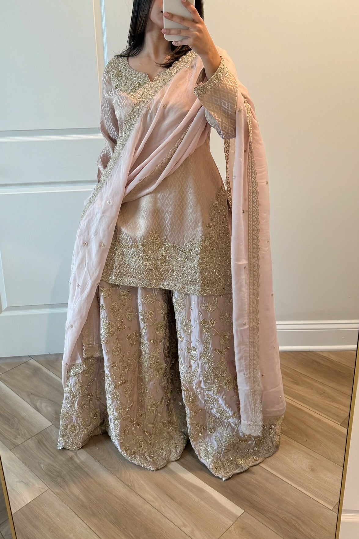 Baby pink heavy pant work suit in silk bananas