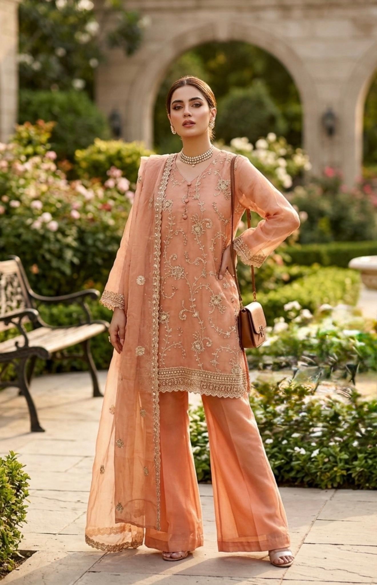 Peach soft silk tissue suit
