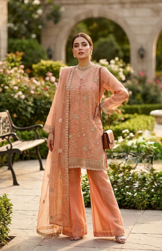 Peach soft silk tissue suit
