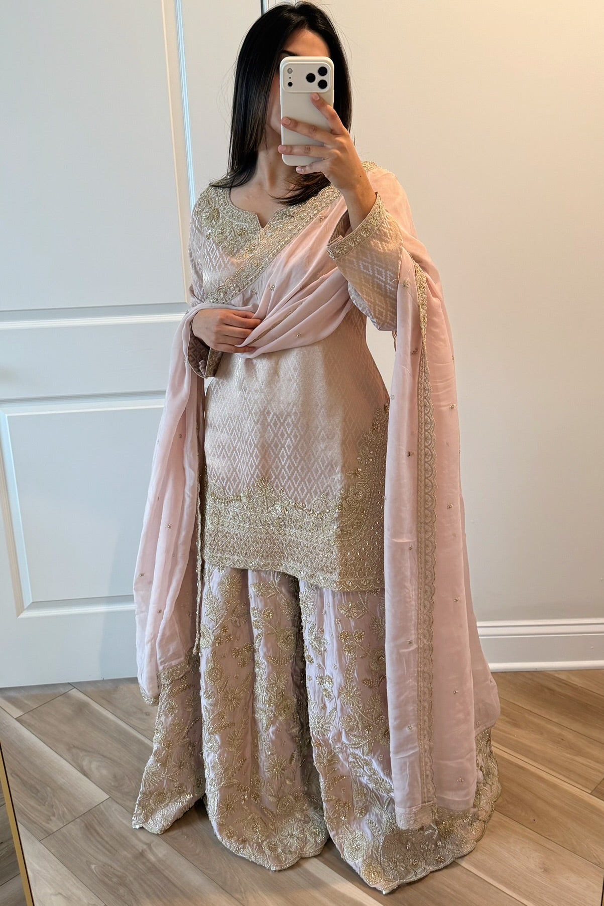 Baby pink heavy pant work suit in silk bananas