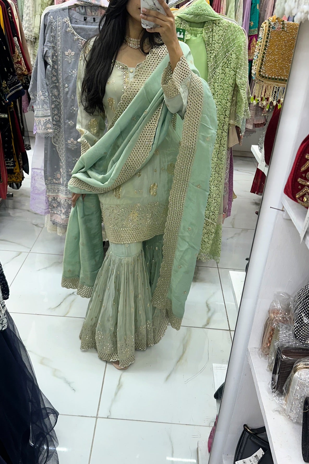Mint pure katan silk gharara