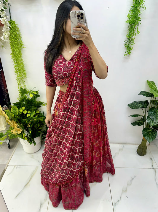Rani pink georgette sequence lehenga