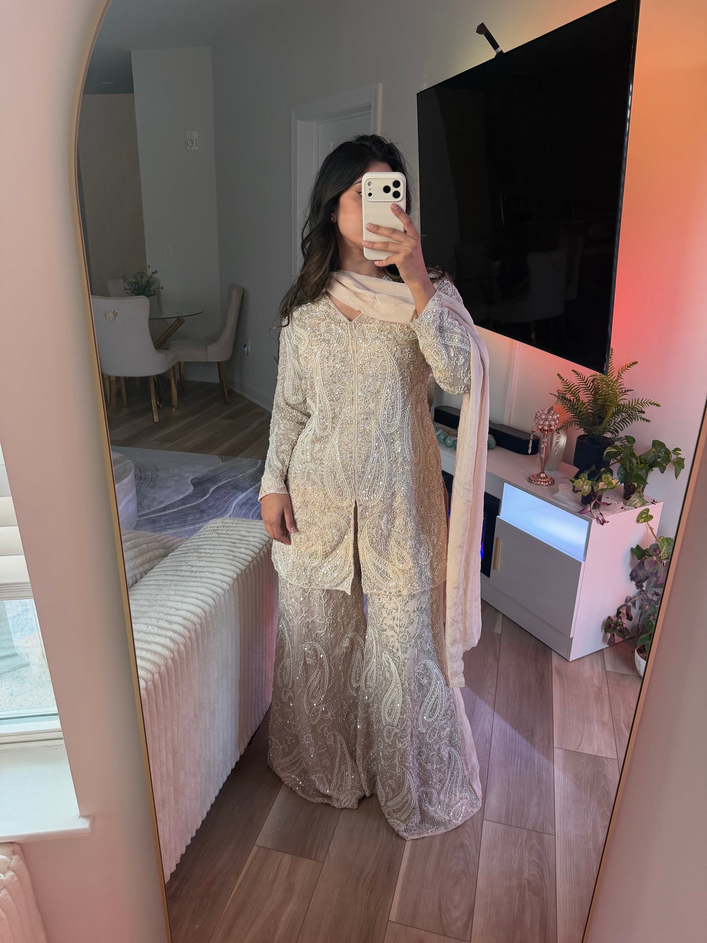 Ivory all hand embellished palazzo suit