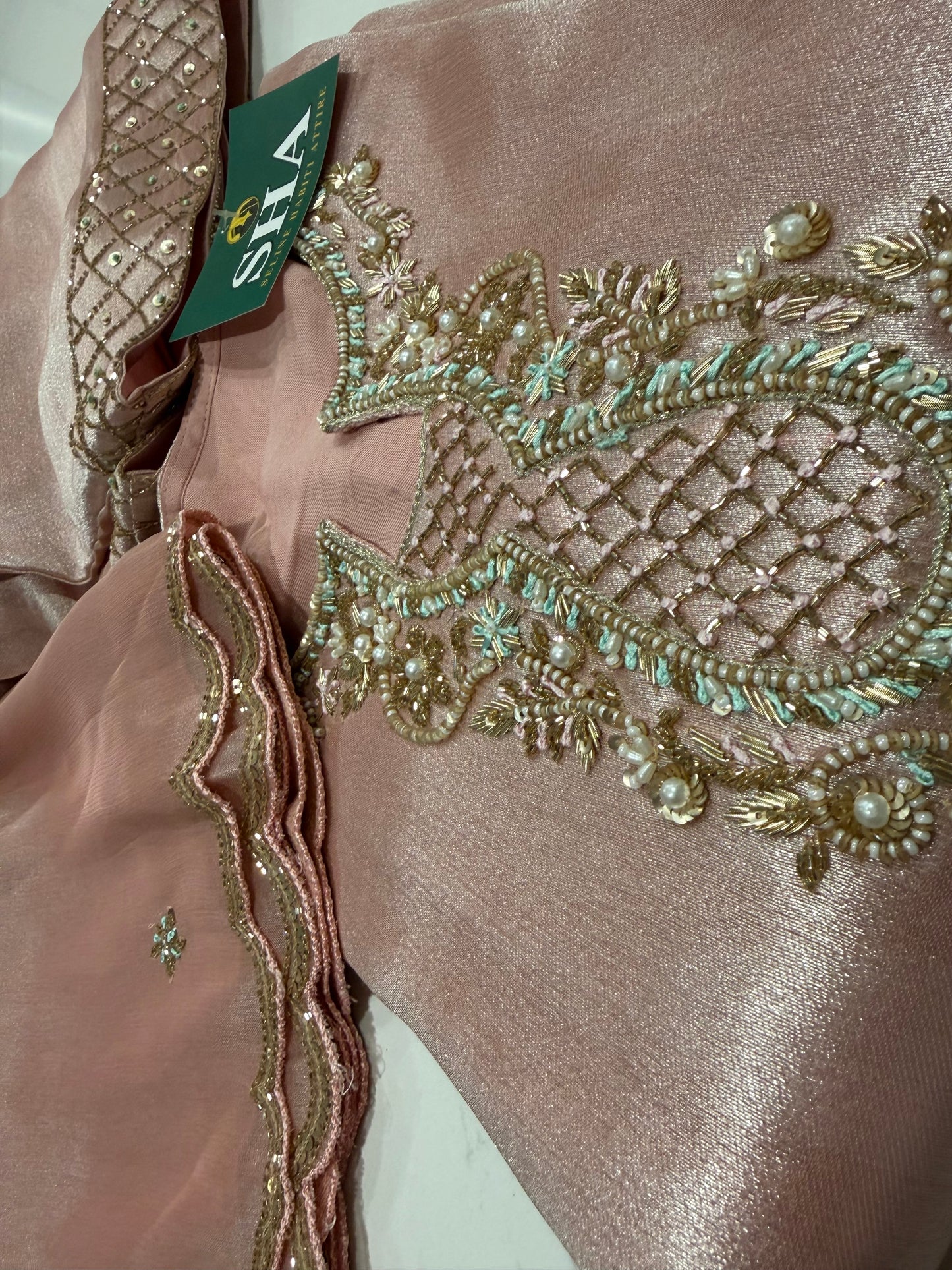 Premium pink tissue silk suit