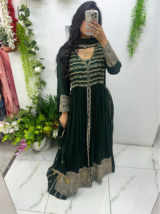 Emerald green lehenga slit maxi