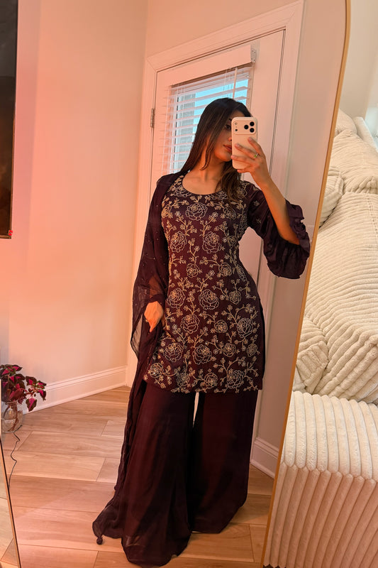 Purple hand work silk suit