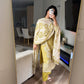 Yellow white modal silk suit