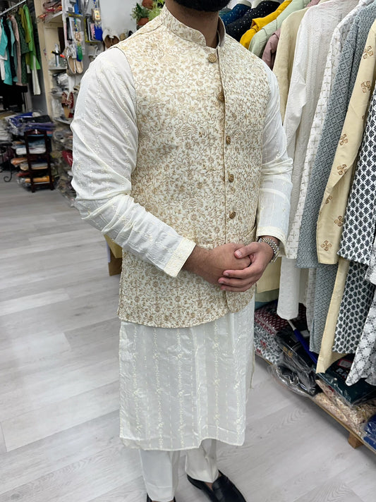 Cream and gold embroidered waistcoat