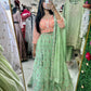 Green and peach contrast georgette party lehenga