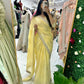 Yellow pearl lace party wear saree