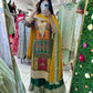 Yellow & green silk suit with mirror work