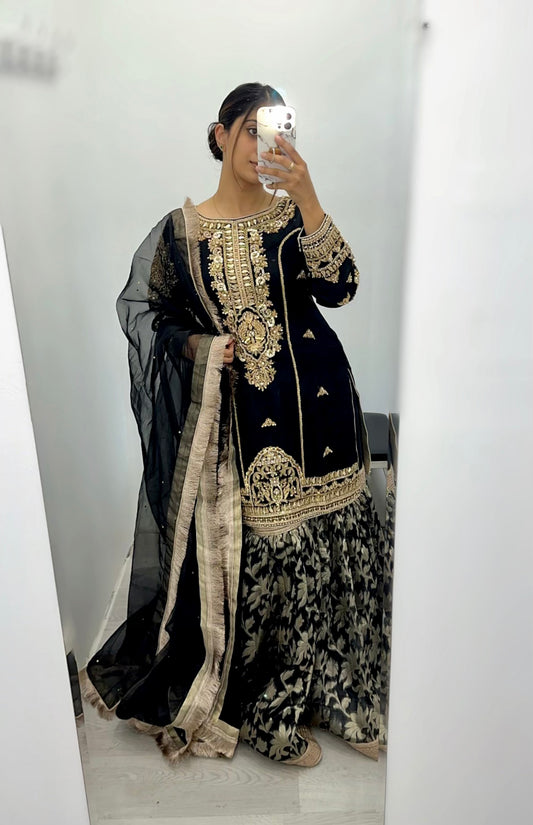 Black heavy gharara suit