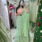 Green and peach contrast georgette party lehenga
