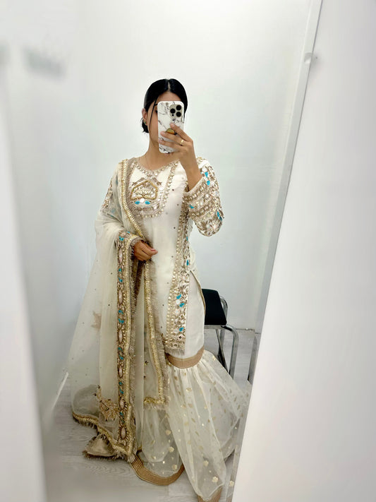 Bridal gharara suit with heavy mirror work duppata