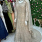 Light beige mirror work & stone bridal tail gown