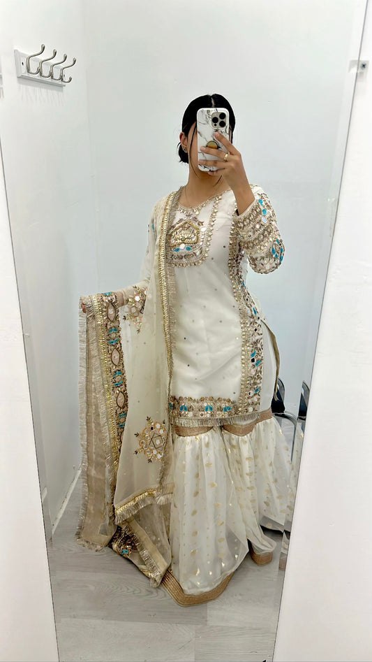 Bridal gharara suit with heavy mirror work duppata