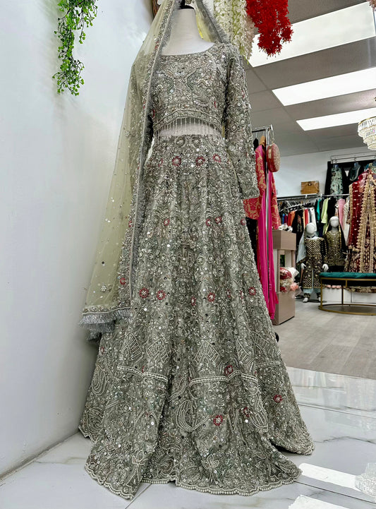 Bridal silver lehenga with heavy jewelry bead work